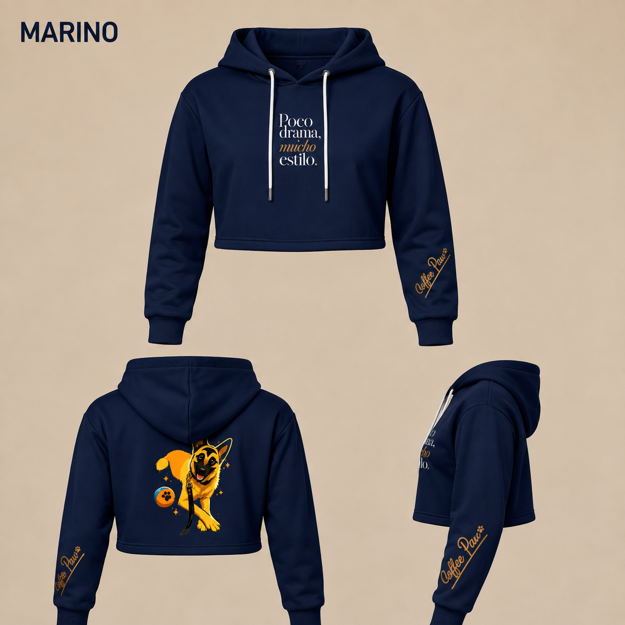 Hoodie Corto Mujer - Coffee Paw “Poco drama, mucho estilo”
