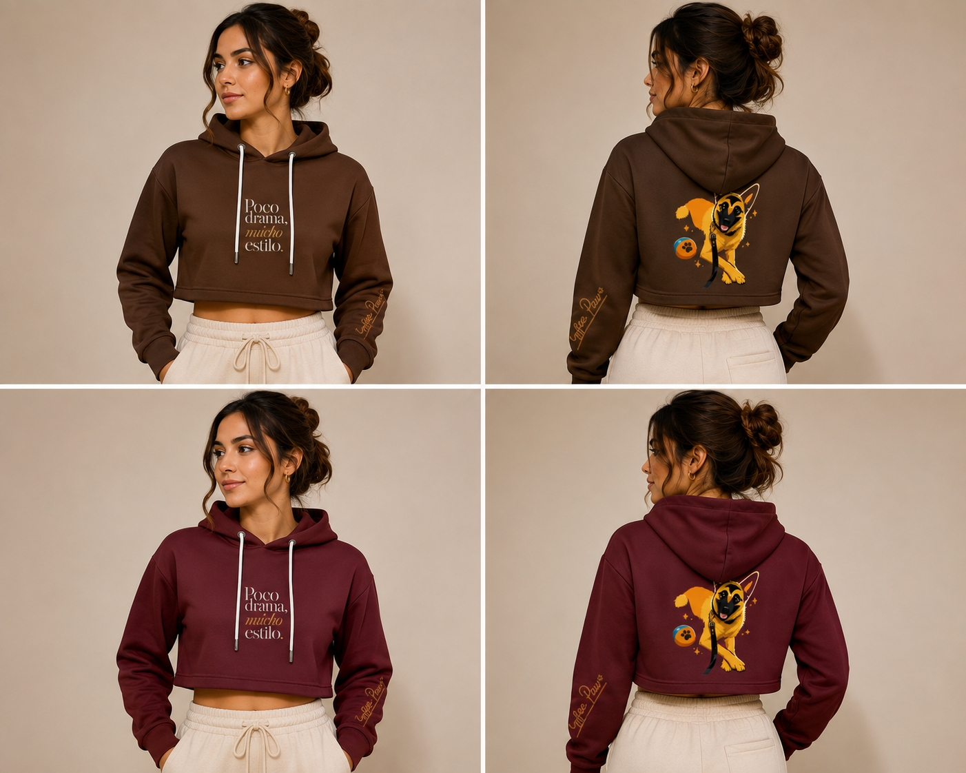 Hoodie Corto Mujer - Coffee Paw “Poco drama, mucho estilo”