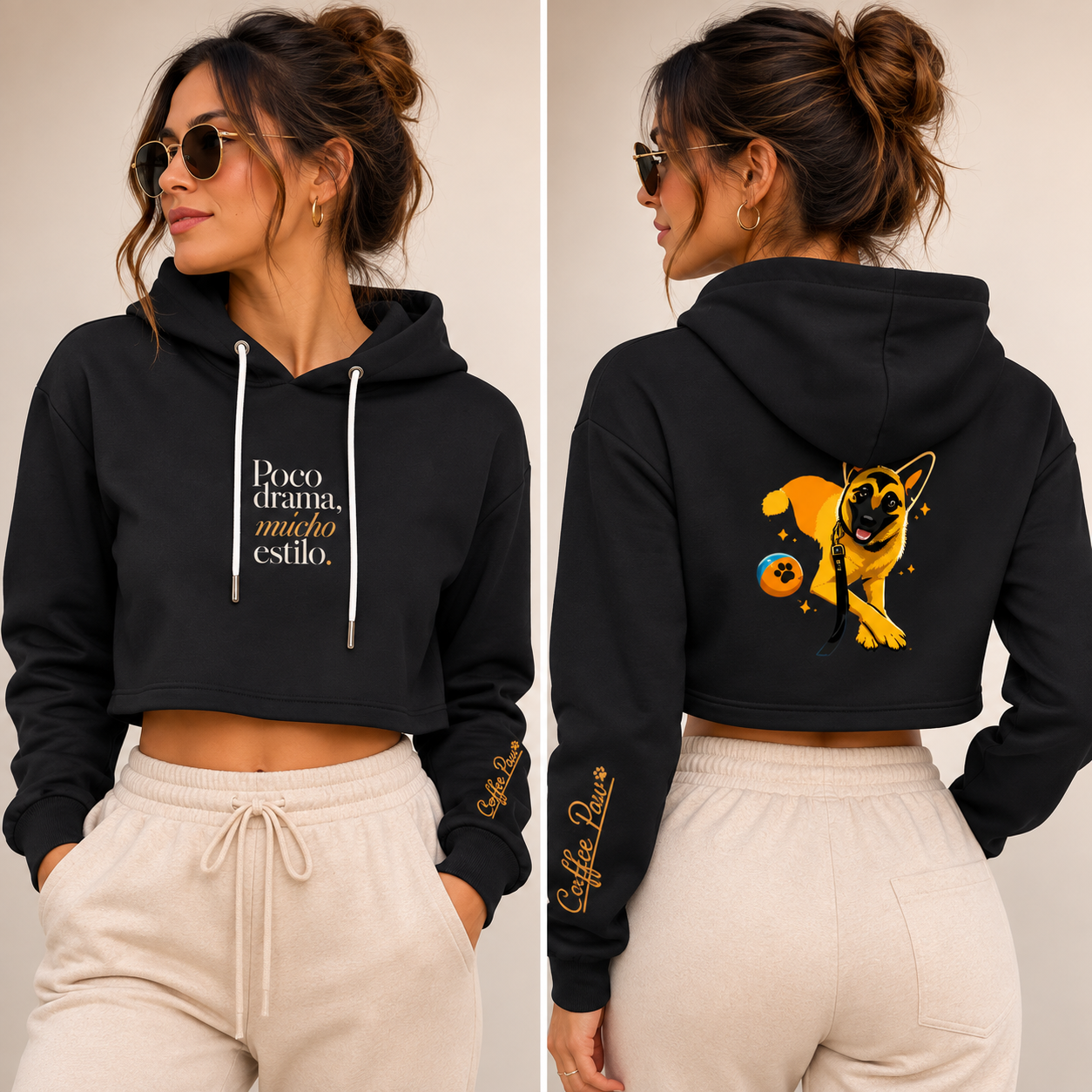 Hoodie Corto Mujer - Coffee Paw “Poco drama, mucho estilo”