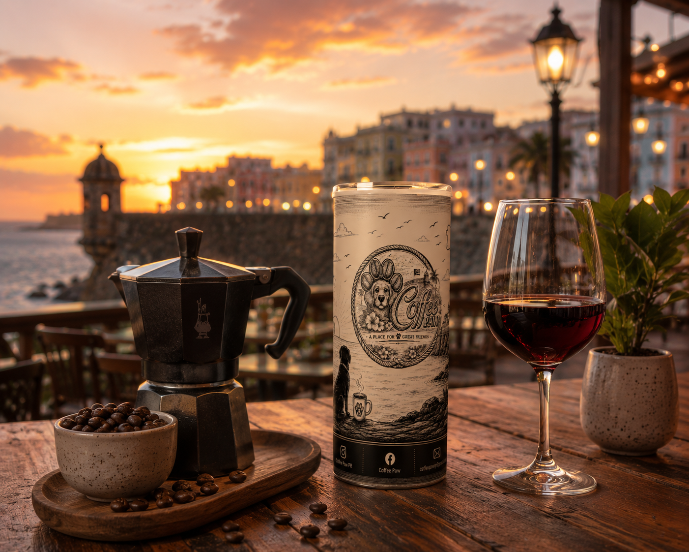 Vaso térmico recto personalizado de 20 oz con tapa deslizante - Coffee Paw