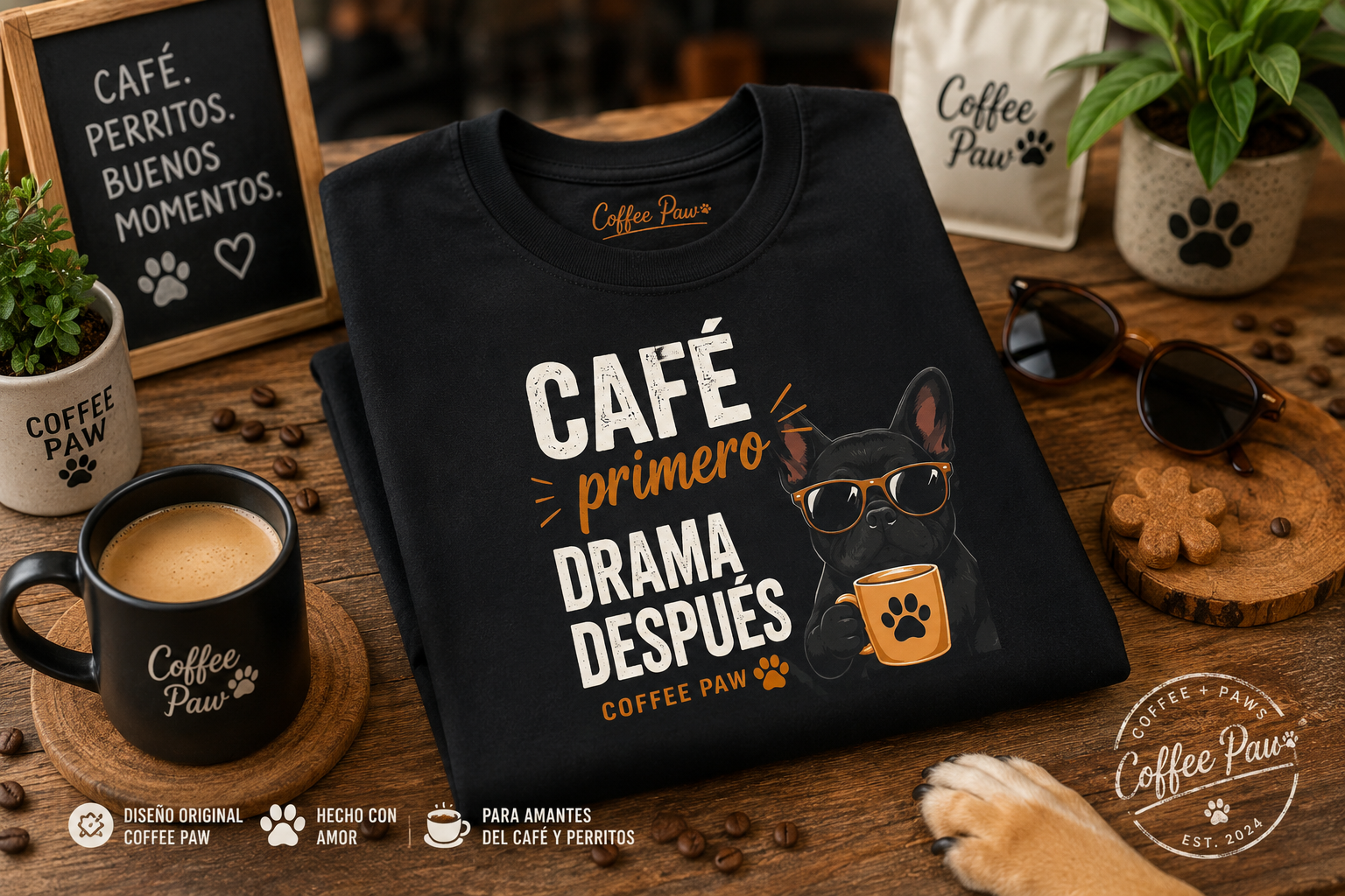 T- Shirt Unisex - Coffe Paw “Cafe Primero, Drama Después”