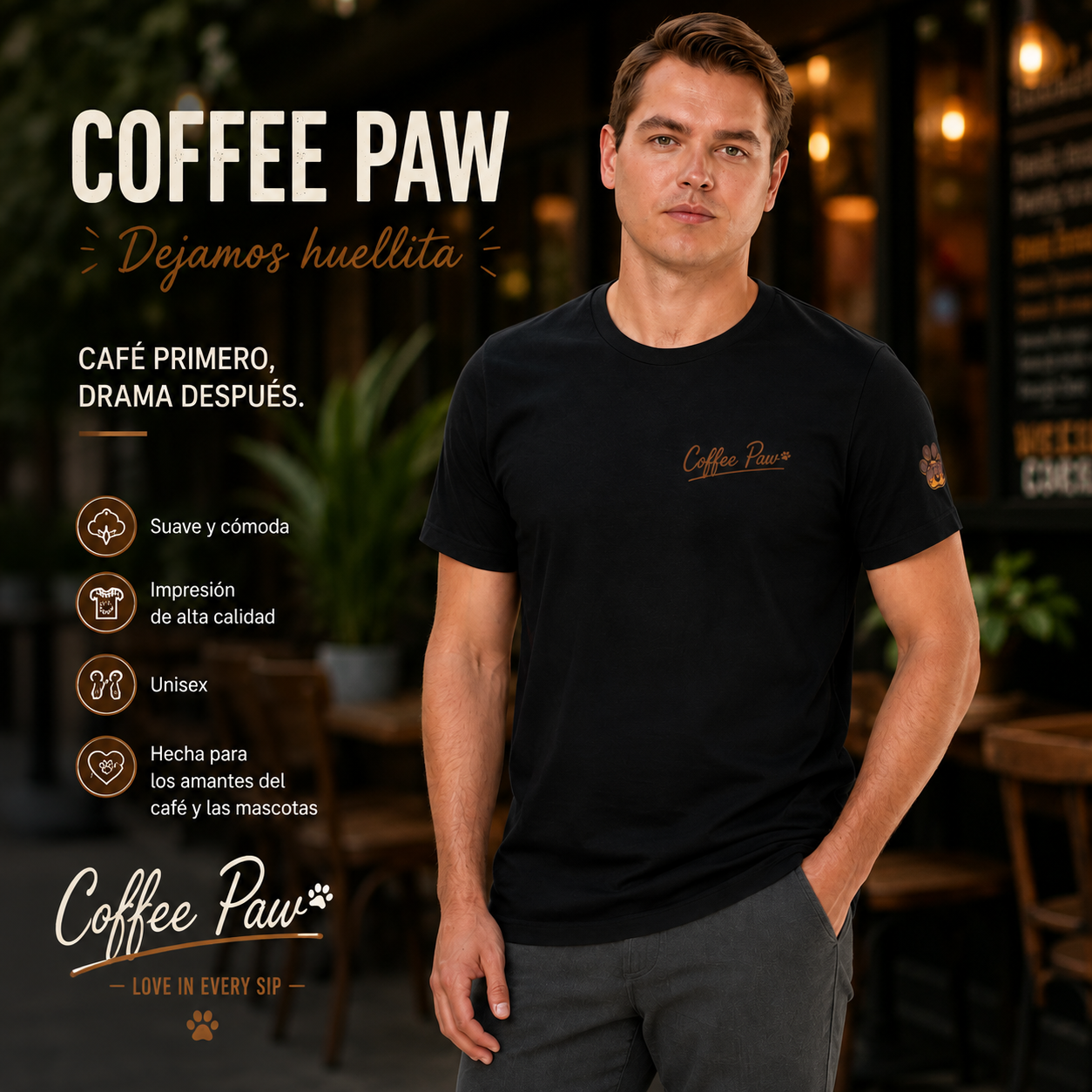 T- Shirt Unisex - Coffe Paw “Cafe Primero, Drama Después”