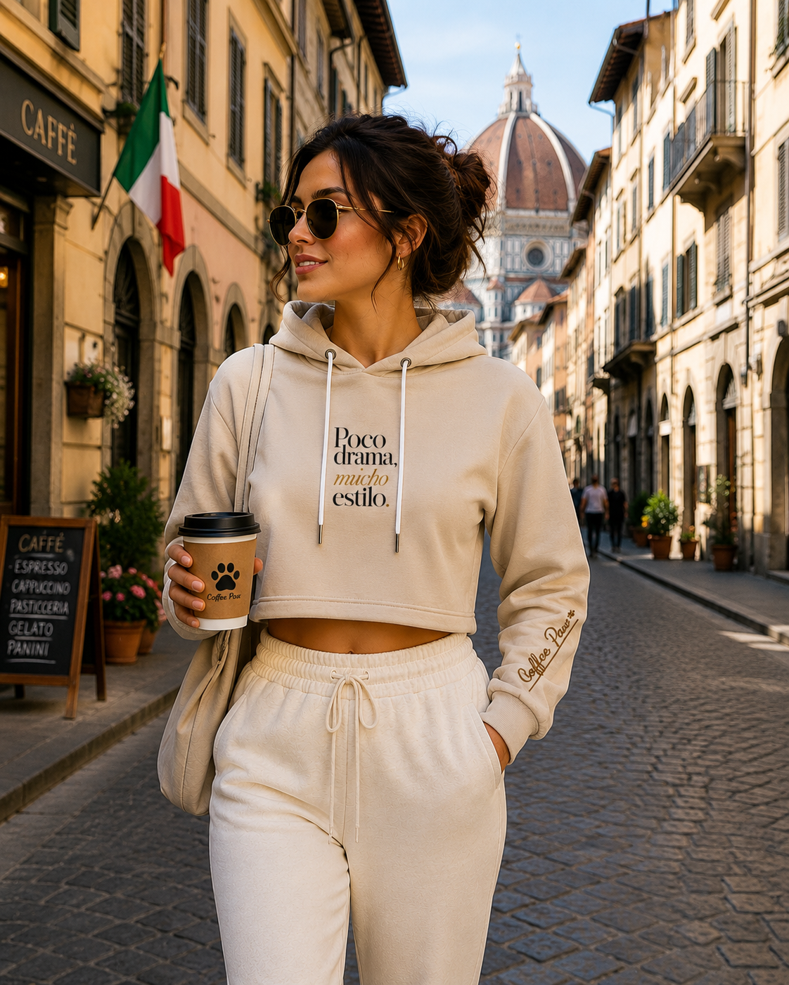 Hoodie Corto Mujer - Coffee Paw “Poco drama, mucho estilo”
